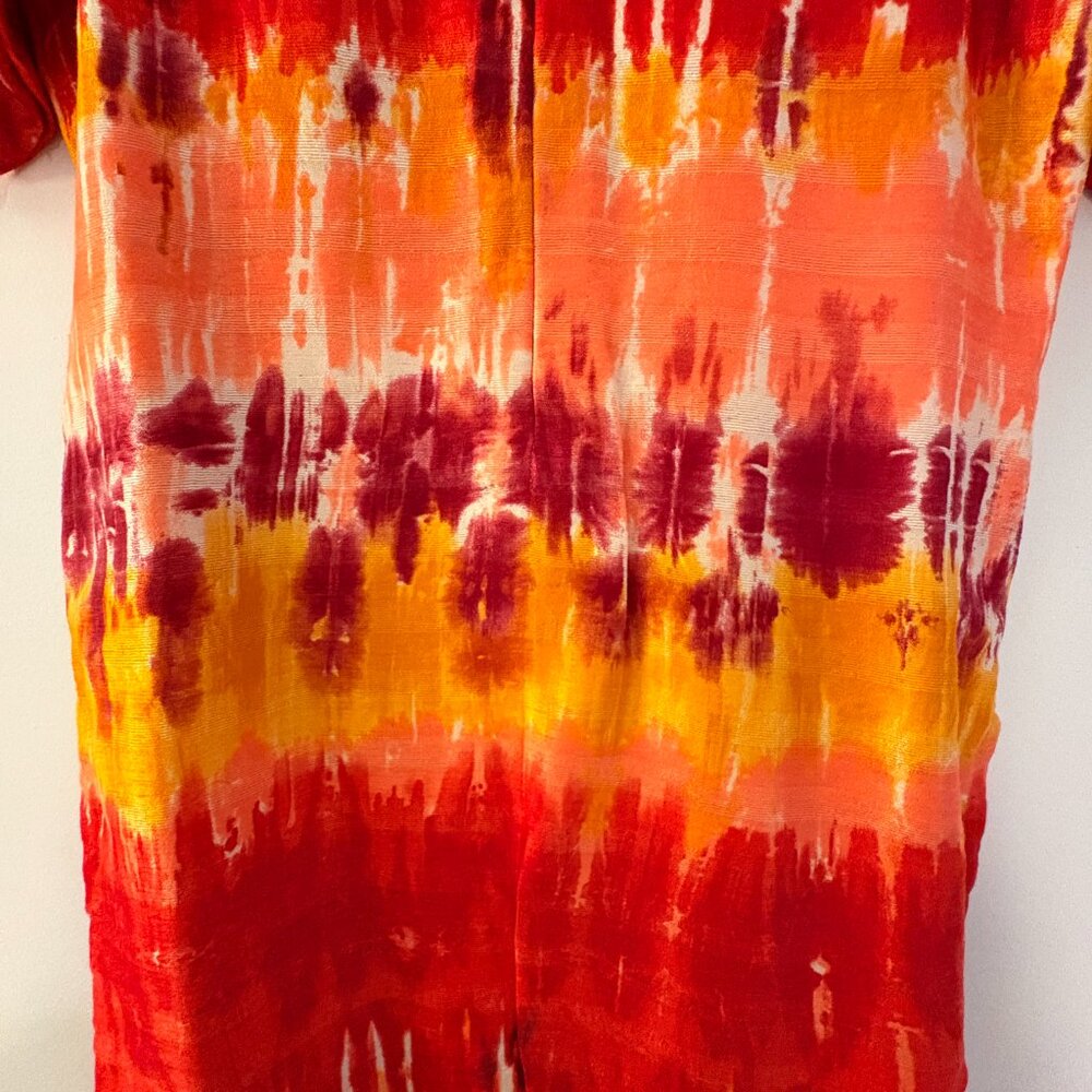Vintage 60s-70s tie-dye patterned raw silk dress in vivid sunset colors - Picture 10 of 11